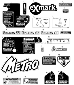 Decals Diagram and Parts List for M16KA362P (850000-919999)(2010) Exmark Lawn Mower