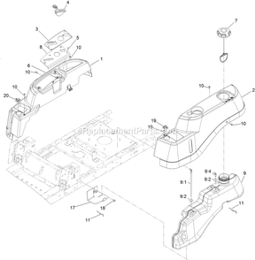 Controls And Fuel Tank Assembly Diagram and Parts List for QTS452CEM34200 (316000000-399999999)(2016) Exmark Lawn Mower