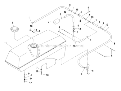 Fuel Group Diagram and Parts List for LAS25KC604N (720000-789999)(2008) Exmark Lawn Mower