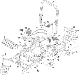 Main Frame Assembly Diagram and Parts List for LZS23KC524 (920000-999999)(2011) Exmark Lawn Mower