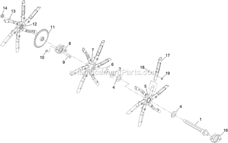 Rh Tine Wheel Assembly Diagram and Parts List for ARX440CKC24000 (404314159-406294344)(2019) Exmark Aerator