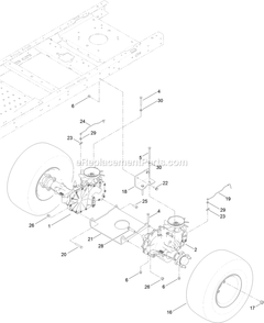 Hydro Transaxle Drive And Rear Wheel Assembly Diagram and Parts List for QTS708GEM50200 (316000000-399999999)(2016) Exmark Lawn Mower