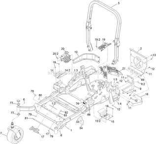 Main Frame Assembly Diagram and Parts List for LZX801GKA606B1 (315000000-315999999)(2015) Exmark Lawn Mower