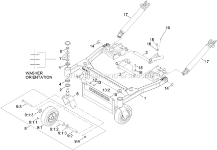 Deck Support Frame Assembly Diagram and Parts List for NVS740CKC42000 (404314159-406294344)(2019) Exmark Lawn Mower