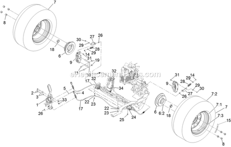 Rear Wheel And Park Brake Assembly Diagram and Parts List for LZS742KC604 (314000000-314999999)(2014) Exmark Lawn Mower