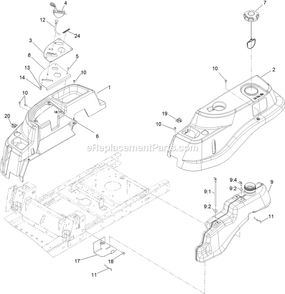 Controls And Fuel Tank Assembly Diagram and Parts List for QTS708GEM50200 (316000000-399999999)(2016) Exmark Lawn Mower