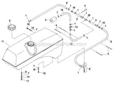 Fuel Group Diagram and Parts List for LAS25KC604B (670000-719999)(2007) Exmark Lawn Mower