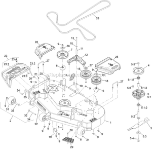 Deck Assembly Diagram and Parts List for RAE708GEM48300 (406294345-408644345)(2020) Exmark Lawn Mower