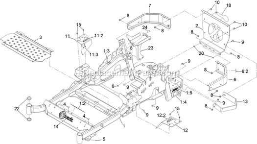 Main Frame Assembly Diagram and Parts List for LZE751CKA524A2 (411294212-999999999)(2022) Exmark Lawn Mower