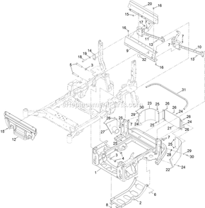Power Frame Assembly Diagram and Parts List for LZS88CDYM96RW0 (402082300-404314158)(2018) Exmark Lawn Mower