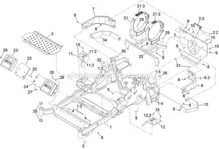 Main Frame Assembly Diagram and Parts List for LZS740PKC52400 (402082300-404314158)(2018) Exmark Lawn Mower