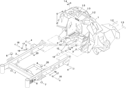 Main Frame Assembly Diagram and Parts List for STE600CKA32300 (406294345-408644345)(2020) Exmark Lawn Mower