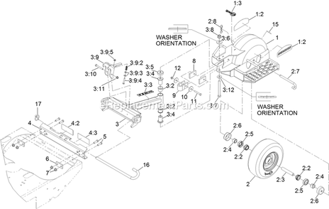 Stand-On Assembly Diagram and Parts List for 116-7223 (316000000-399999999)(2016) Exmark Lawn Tractor Accessories