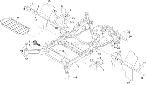 Main Frame Assembly Diagram and Parts List for LZX980EKC96RW0 (406294345-408644345)(2020) Exmark Lawn Mower