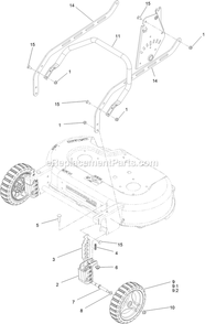 Front Bumper And Wheel Assembly Diagram and Parts List for ECS180CKA30000 (406294345-408644345)(2020) Exmark Lawn Mower