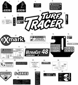Decals Diagram and Parts List for TTS680PKCE483 (314000000-314999999)(2014) Exmark Lawn Mower