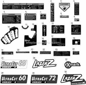 Decal Group Diagram and Parts List for LZAS29KA724LP (850000-919999)(2010) Exmark Lawn Mower
