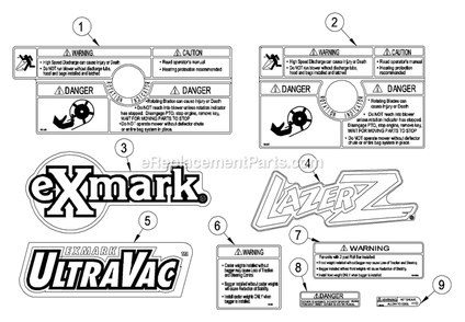 Decals Diagram and Parts List for LZUV60 (440000-509999)(2004) Exmark Lawn Tractor Accessories