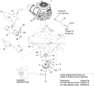 Engine Assembly Diagram and Parts List for TTX650EKC52400 (316000000-399999999)(2016) Exmark Lawn Mower