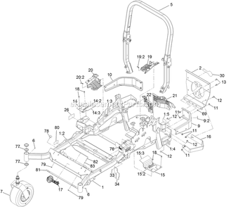 Main Frame Assembly Diagram and Parts List for LZE742GKC604B1 (316000000-399999999)(2016) Exmark Lawn Mower
