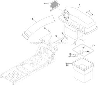 Bagger Top, Chute And Bag Assembly Diagram and Parts List for 126-6342 (315000000-315999999)(2015) Exmark Lawn Tractor Accessories