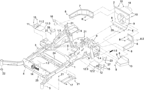 Main Frame Assembly Diagram and Parts List for LZX921GKA726C1 (404314159-406294344)(2019) Exmark Lawn Mower