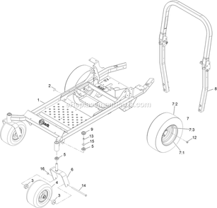 Main Frame Assembly Diagram and Parts List for PNS730GKA604A3 (316000000-399999999)(2016) Exmark Lawn Mower