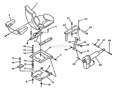 Seat Assembly And Lift Actuator Diagram and Parts List for TR-1800  Exmark Lawn Mower