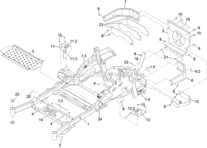 Main Frame Assembly Diagram and Parts List for LZE730GKA60RA1 (315000000-315999999)(2015) Exmark Lawn Mower