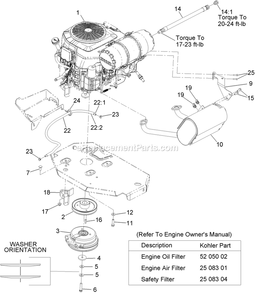 Engine Assembly Diagram and Parts List for LZS29EKC724CA (920000-999999)(2011) Exmark Lawn Mower