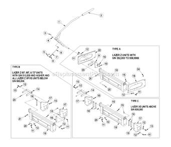 Hitch And Handle Assembly Diagram and Parts List for UVD60 (790000-849999)(2009) Exmark Lawn Tractor Accessories