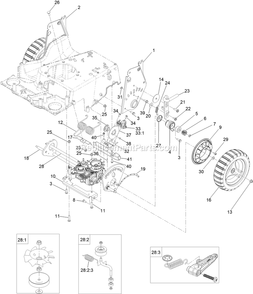 Transmission And Wheel Assembly Diagram and Parts List for ECX200CKC30000 (408644346-411294211)(2021) Exmark Lawn Mower