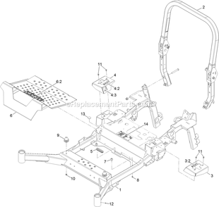 Main Frame Assembly Diagram and Parts List for LZS80TDYM724W0 (406294345-408644345)(2020) Exmark Lawn Mower