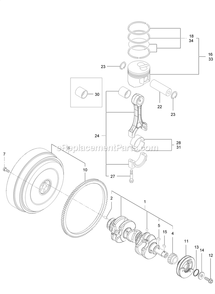 Crankshaft And Piston Assembly Diagram and Parts List for LZS80TDYM604W0 (406294345-408644345)(2020) Exmark Lawn Mower