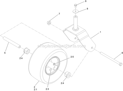Caster, Wheel And Tire Assembly Diagram and Parts List for QZE725GKC50200 (408644346-411294211)(2021) Exmark Lawn Mower