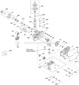 Left Hand Hydro Transaxle Assembly Diagram and Parts List for QTS691KA502 (313000000-313999999)(2013) Exmark Lawn Mower