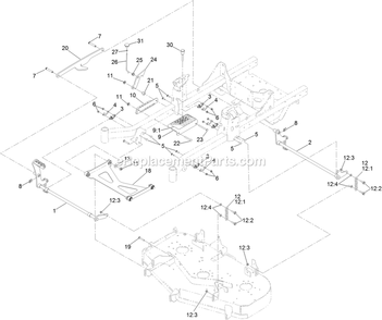 Deck Lift Assembly Diagram and Parts List for RAE708GEM52300 (404314159-406294344)(2019) Exmark Lawn Mower