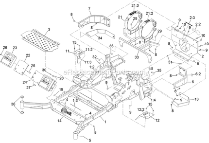 Main Frame Assembly Diagram and Parts List for LZS740PKC72400 (316000000-316999999)(2016) Exmark Lawn Mower