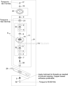 Spindle Assembly Diagram and Parts List for LZD25KD725 (920000-999999)(2011) Exmark Lawn Mower