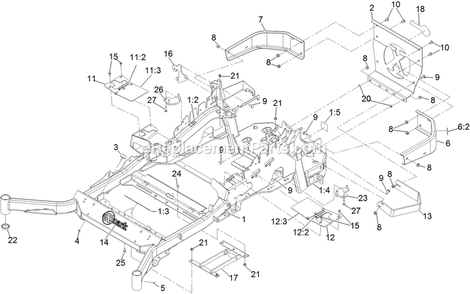 Main Frame Assembly Diagram and Parts List for LZX921GKA726C1 (402082300-404314158)(2018) Exmark Lawn Mower
