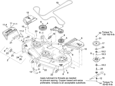Deck Assembly Diagram and Parts List for LZE730KA604 (313000000-313999999)(2013) Exmark Lawn Mower