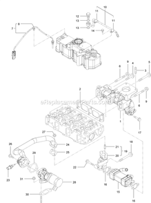 Exhaust Manifold Assembly Diagram and Parts List for LZS88CDYM96RW0 (402082300-404314158)(2018) Exmark Lawn Mower