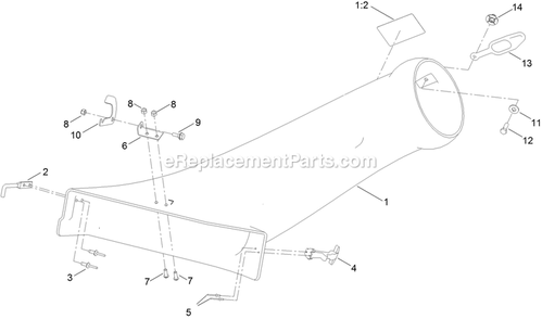 Chute Assemby Diagram and Parts List for 142-6387 (408644346-411294211)(2021) Exmark Lawn Tractor Accessories