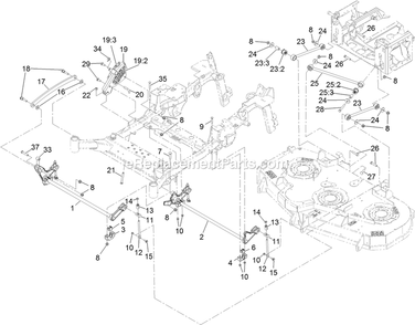 Deck Lift Assembly Diagram and Parts List for LZS80TDYM604W0 (406294345-408644345)(2020) Exmark Lawn Mower