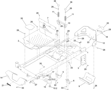 Main Frame Assembly Diagram and Parts List for QZE725GKC42200 (408644346-411294211)(2021) Exmark Lawn Mower