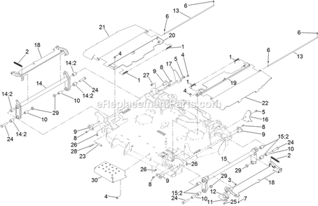 Center Deck Fold Assembly Diagram and Parts List for LZX980EKC96RW0 (406294345-408644345)(2020) Exmark Lawn Mower