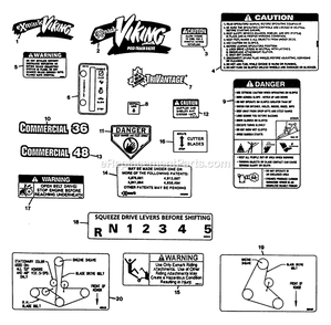 Decals Diagram and Parts List for V4815KC (130000-149999)(1997) Exmark Lawn Mower
