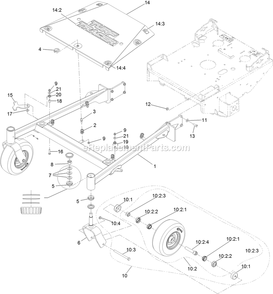 Main Frame Assembly Diagram and Parts List for TTX650EKC604N0 (404314159-406294344)(2019) Exmark Lawn Mower