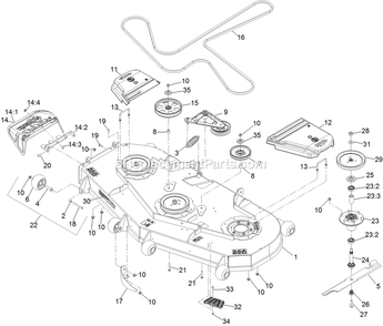 Deck Assembly Diagram and Parts List for LZE801GKA724A1 (408644346-999999999)(2021) Exmark Lawn Mower