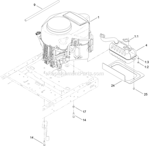 Engine And Muffler Assembly Diagram and Parts List for QTS691KA502 (313000000-313999999)(2013) Exmark Lawn Mower